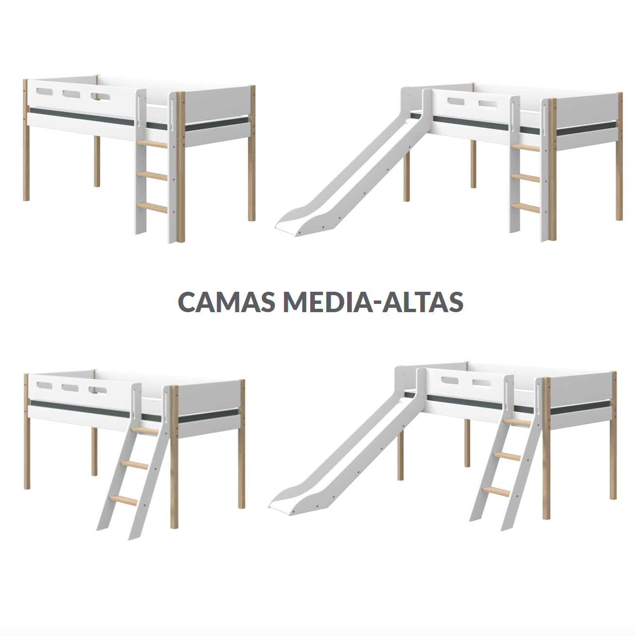 Cama Media Alta NOR con escalera inclinada