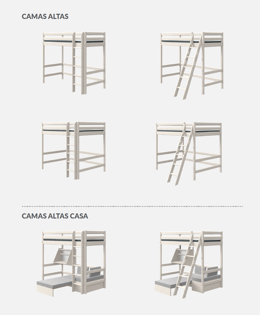 Cama Alta Flexa Classic Con Escritorio Largo Y Escalera Recta