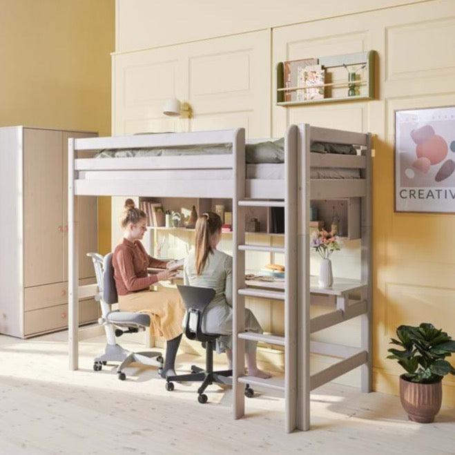Cama Alta Flexa Classic Con Escritorio Largo Y Escalera Recta