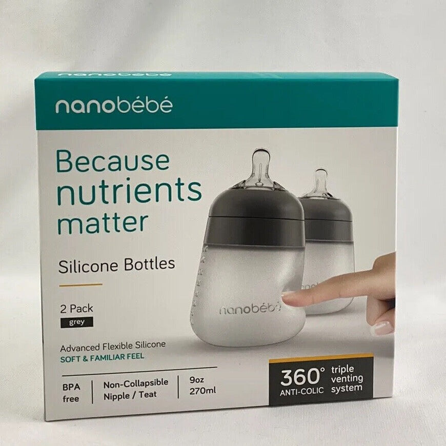 Set de 2 Biberones Flexy Nanobebe Gris 270ml