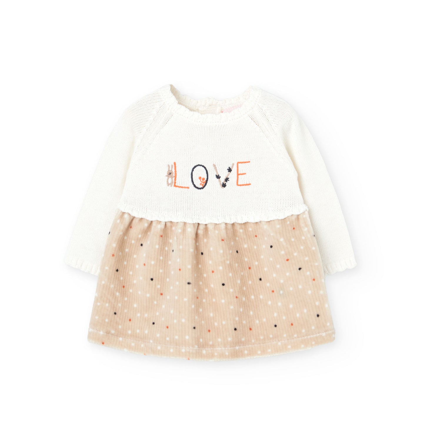 Vestido Tejido Boboli Topitos Crema