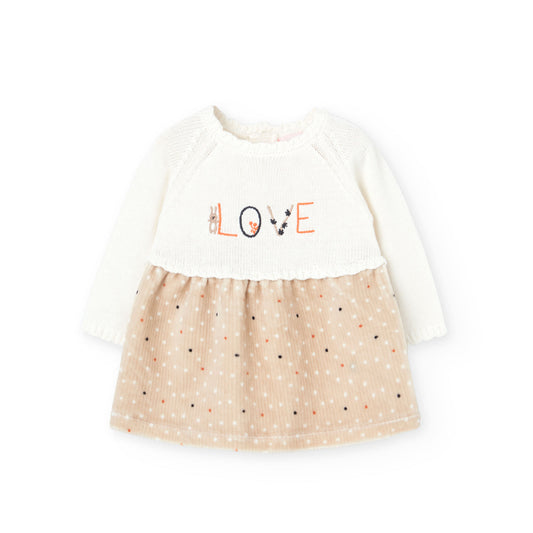 Vestido Tejido Boboli Topitos Crema