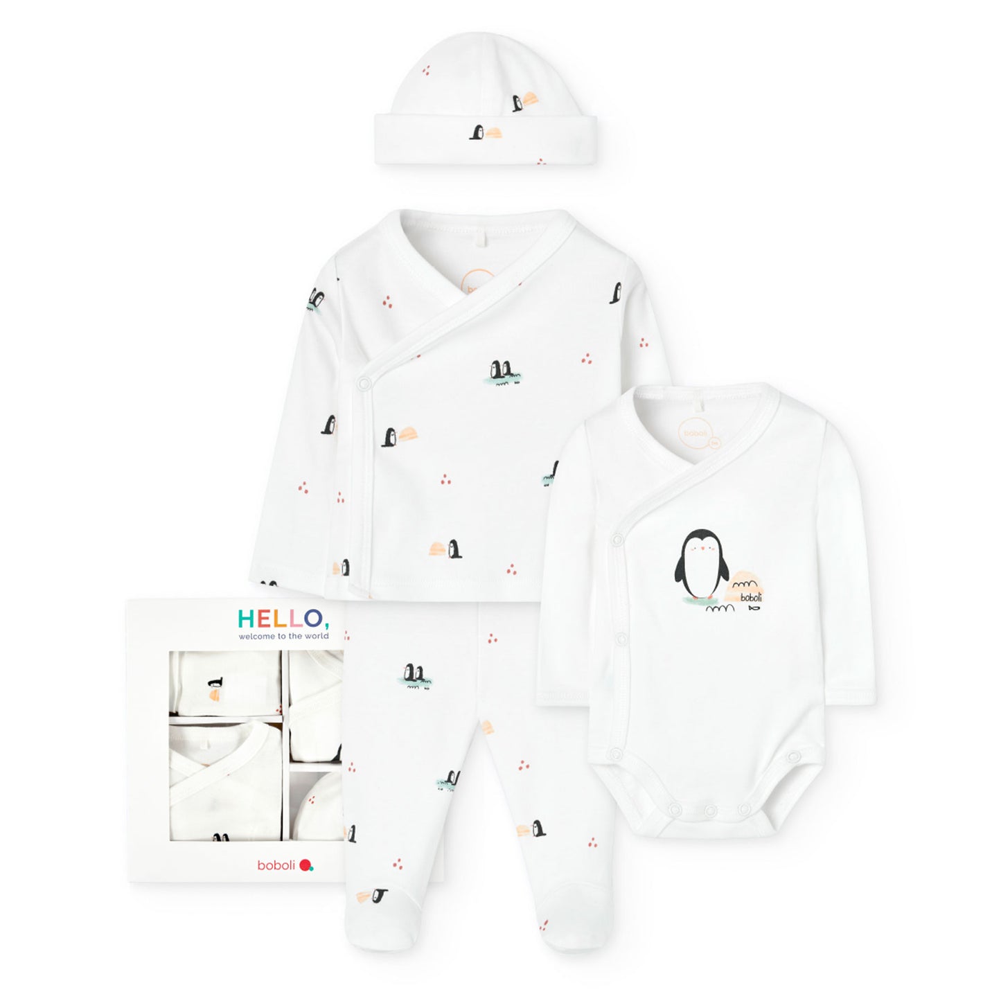 Kit Primera Muda Boboli Pinguinos Blanco