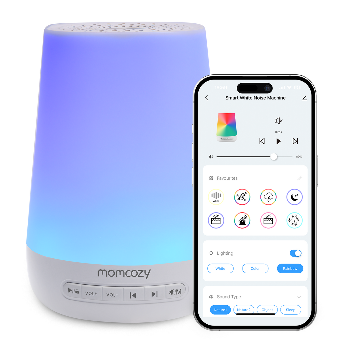 MONITOR DE SONIDO Y LÁMPARA INTELIGENTE PARA BEBÉS - RUIDO BLANCO