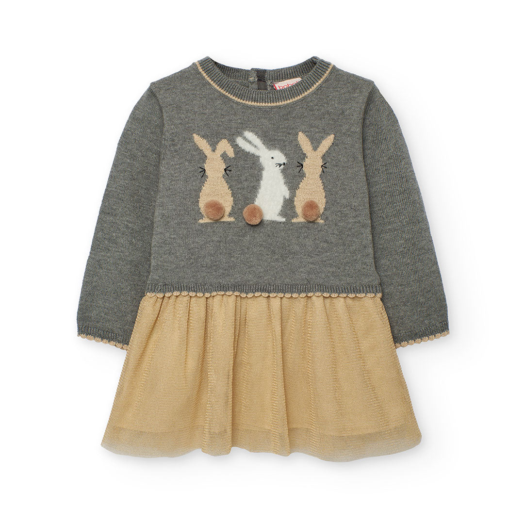 Vestido Boboli Conejitos Gris