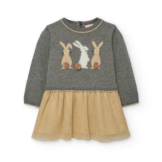 Vestido Boboli Conejitos Gris