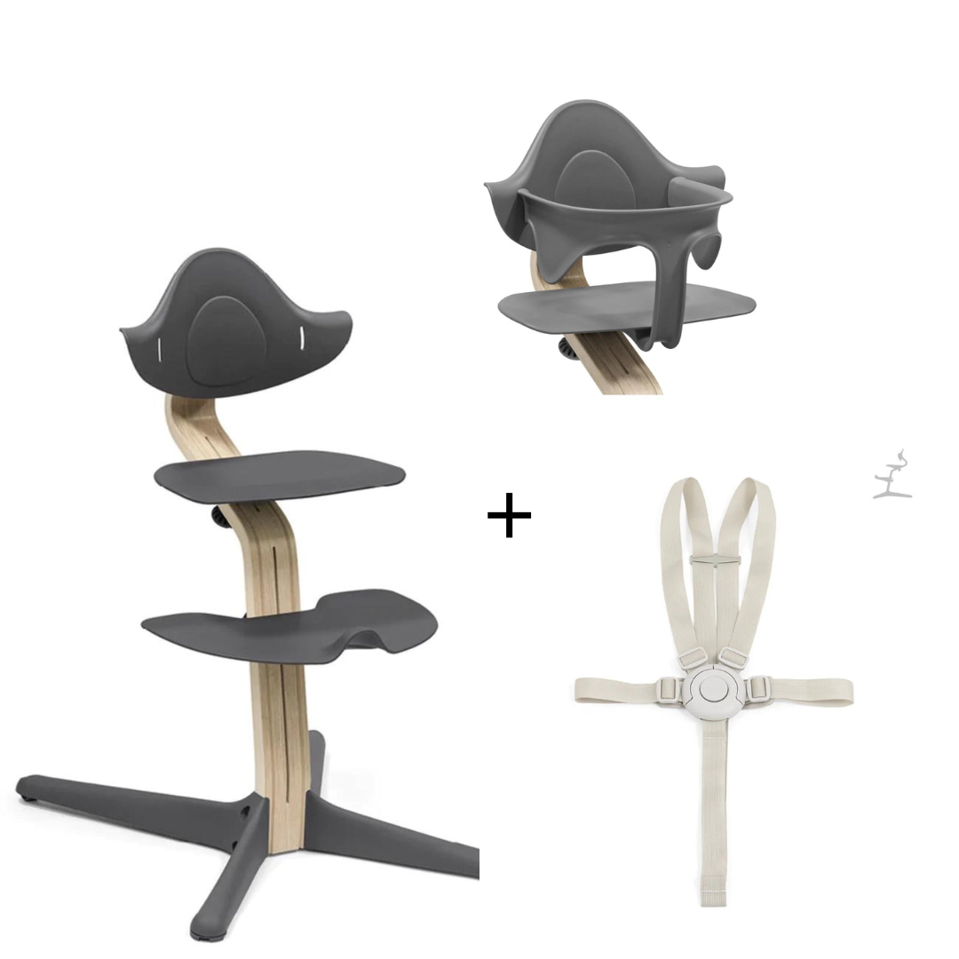 Combo Silla Stokke Nomi Natural Anthracite + BabySet Gris Anthracite + Arnes