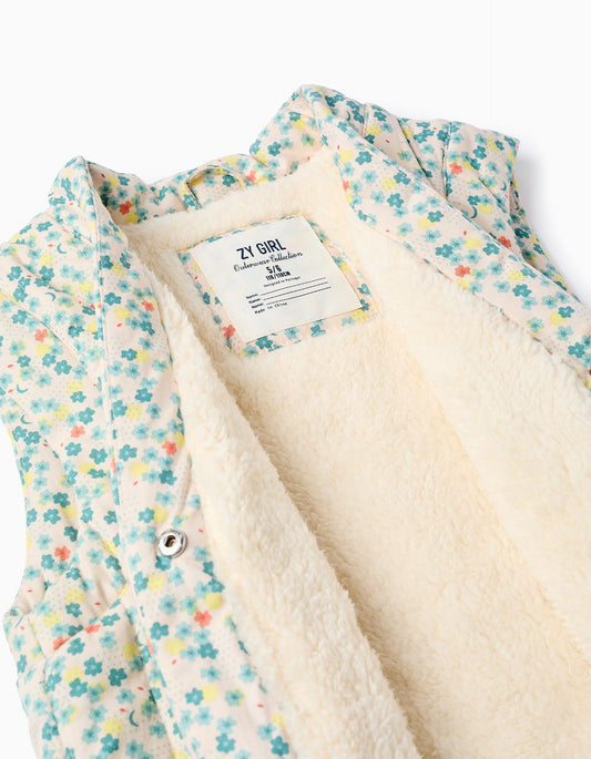 Chaleco Zippy Estampado Flores Gris Claro