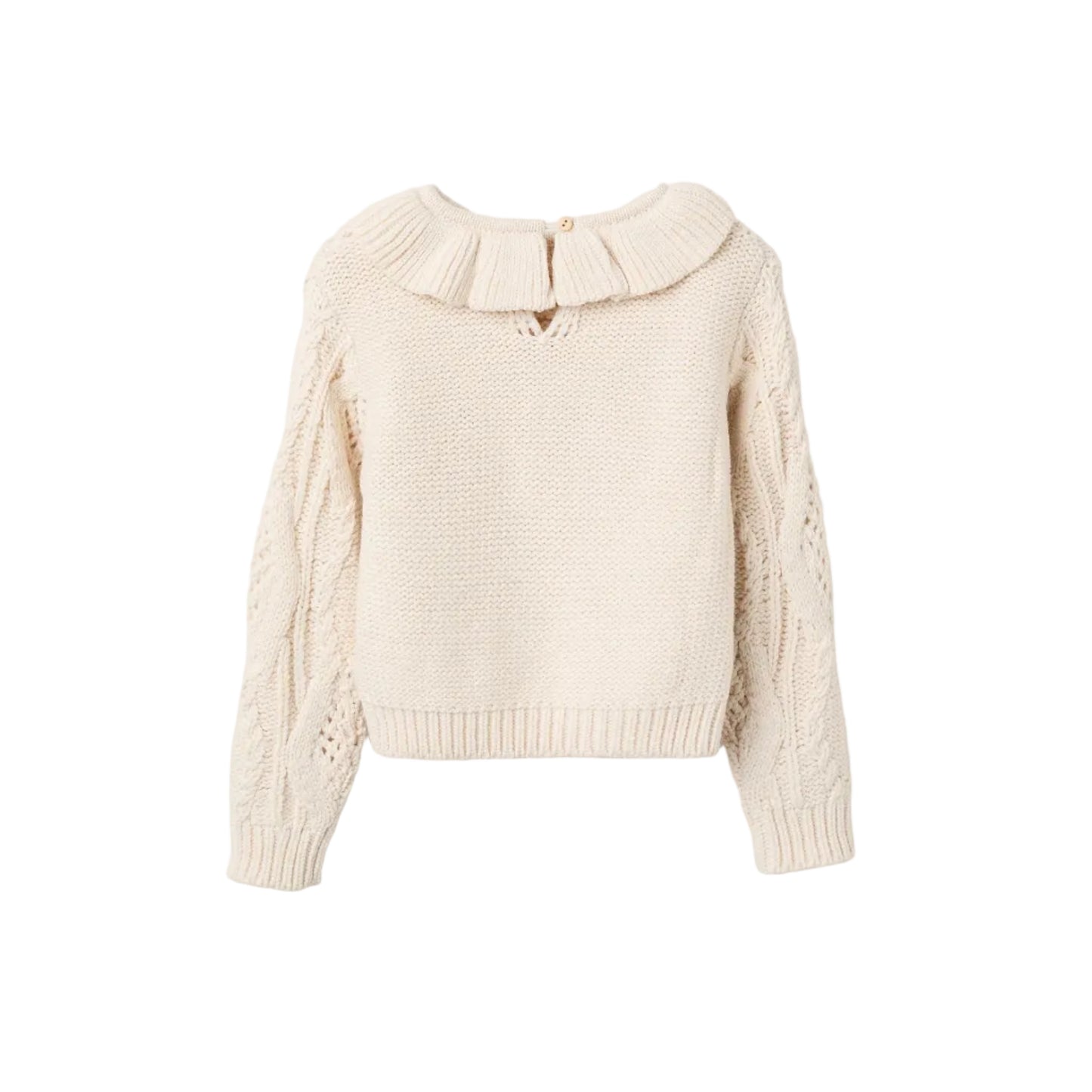 Sweater Tejido Zippy con Cuello de Volantes Beige