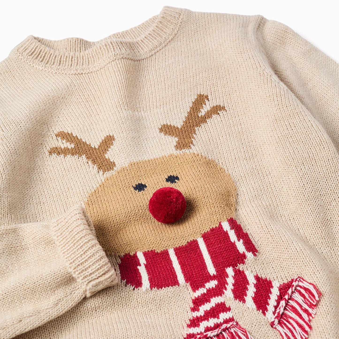 Sweater Zippy de Reno y Pompón Beige