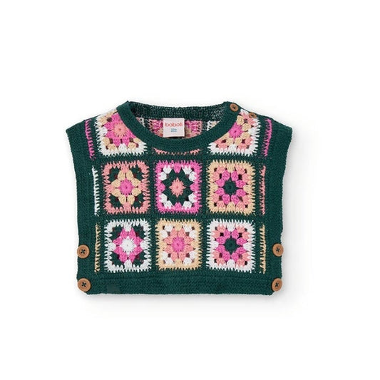 Chaleco tejido boboli cuadros verde