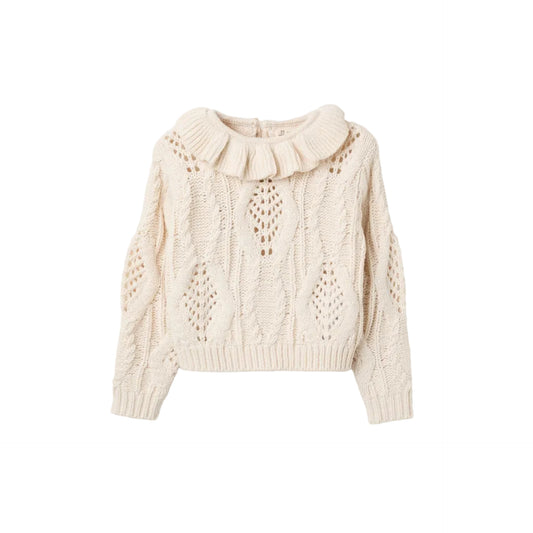 Sweater Tejido Zippy con Cuello de Volantes Beige