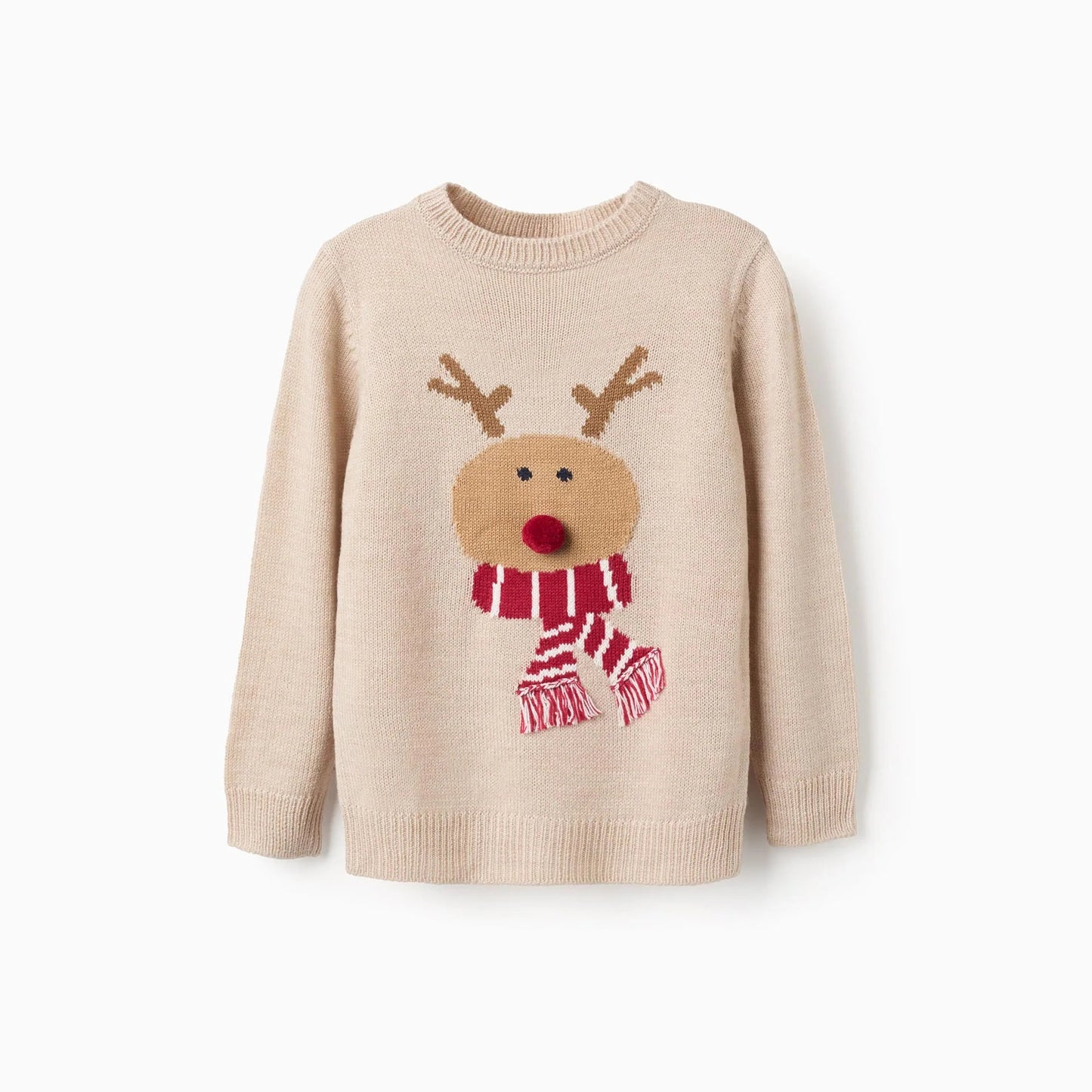 Sweater Zippy de Reno y Pompón Beige