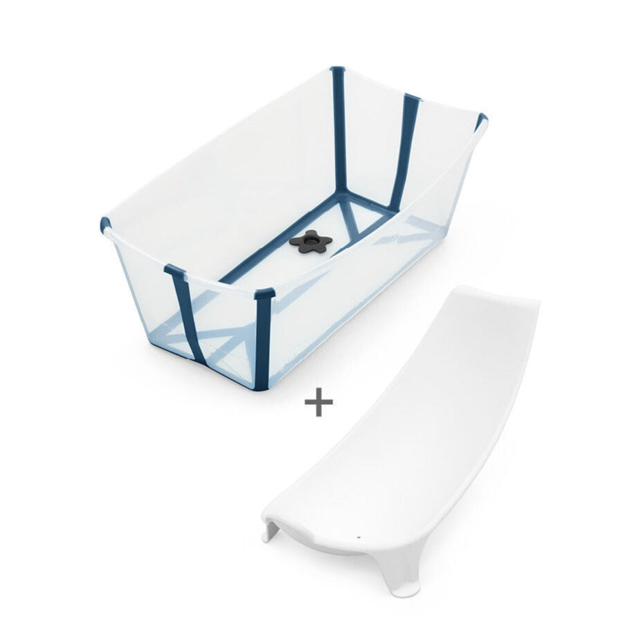 Combo Bañera Flexibath Stokke Transparente Azul + Soporte