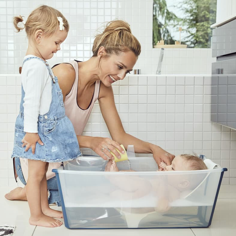 Combo Bañera Flexibath Stokke Transparente Azul + Soporte