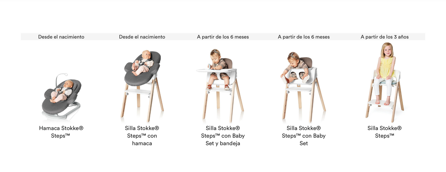Silla Stokke®Steps™ Blanco Natural -  INCLUYE BABYSET + BANDEJA